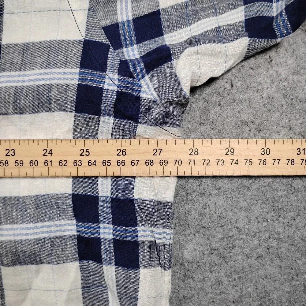 Vintage Polo Ralph Lauren Lowell Sport Shirt Mens XL Blue White Plaid 100% Linen